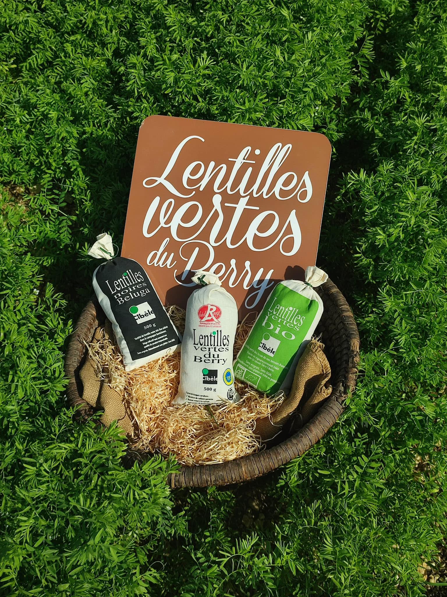 Panier de lentilles vertes du Berry avec l'enseigne Cibèle