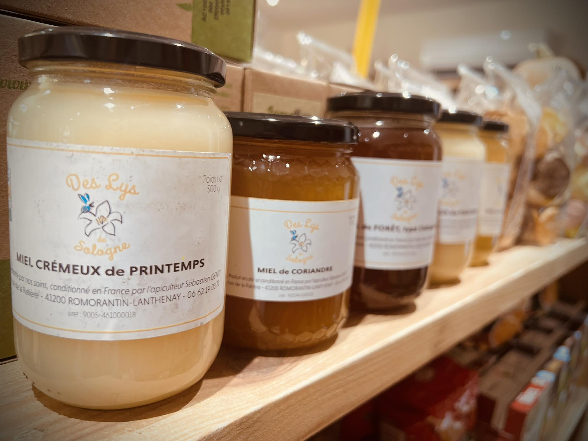 Pots de miel Des Lys Sologne : crémeux de printemps, coriandre, de forêt